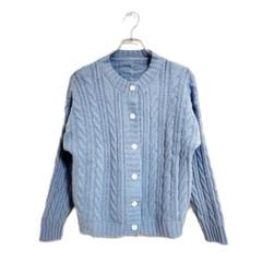 新品 カーディガン ブルー F ケーブル編み 爽やか ニット 厚手 美品 秋冬
