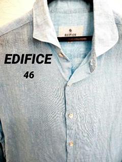 エディフィス メンズ ワイシャツ ドレスシャツ 46 ブルー 麻 EDIFICE