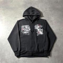 00s y2k skull print hoodie fade black 英字