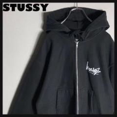 STUSSY フルジップパーカー ビッグロゴ 黒 L