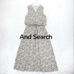 AndSearch♡ノースリーブ花柄ワンピース M キーネック ウエストギャザー