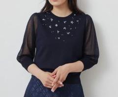 再再値下げ（新品）sunauna 半袖黒ニット（シフォンにフロッキー