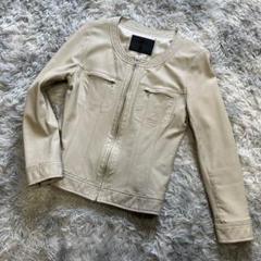 美品 アンタイトル ラムレザー ライダースジャケット ノーカラージャケット