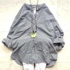 MHL. ギンガムチェック バンドカラー コットン シャツ ネイビー ホワイト MHL. - MHL. ギンガムチェック バンドカラー コットン シャツ