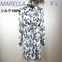 マレーラ　椰子の木柄シャツワンピース シルク100% 新品未使用　サイズXL マレーラ 椰子の木柄シャツワンピース シルク100% 新品未使用