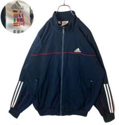 adidas刺繍でかロゴ×三本線ネイビージャージトラックジャケットゆったりサイズ