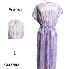 ★美品★Ennea ドット柄 ノースリーブ ロングワンピース ３８シースルー薄紫