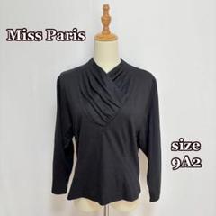 Miss Parisカシュクールネックカットソー（9A2）黒　ウール100%