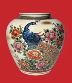 骨董品　孔雀　陶器　花瓶　新山　木箱 骨董品 孔雀 陶器 花瓶 新山 木箱