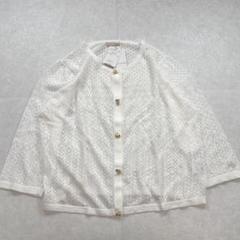 【未使用】Rose Tiara 7分袖 クルーネックレースカーディガン 白 46 未使用】Rose Tiara 7分袖 クルーネックレースカーディガン 白