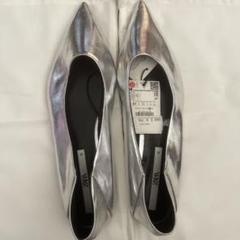 ZARA/ザラ 】シルバー グリッター オープントゥ フラットシューズ 36