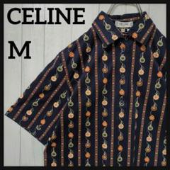 【美品】セリーヌ☆総柄 ポロシャツ 半袖 ネイビー希少デザイン