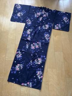 【美品】紺色 花柄 浴衣 綿素材