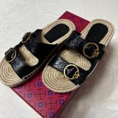 【美品】 トリーバーチ サンダル エスパドリーユ 麻 レザー 金 23cm 美品】 トリーバーチ サンダル エスパドリーユ 麻 レザー 金