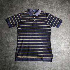 【polo】ボーダー柄　ポロシャツ　ネイビー　古着　ZSM3