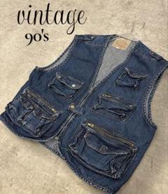 90s アメリカ古着　デニム　フィッシングベスト　アウトドア