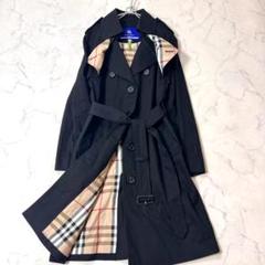 美品 バーバリートレンチコートロング ノバチェック レディースL 黒 B1123 美品 バーバリートレンチコートロング ノバチェック レディースL