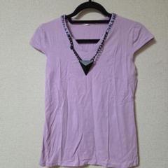 ノーブランド　ネックレス付き　半袖Tシャツ　紫　パープル