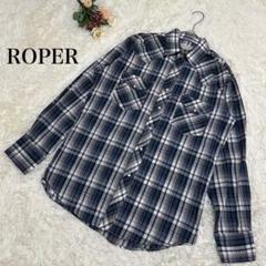 【ローパー】長袖シャツ　チェック柄　総柄　青　白　メンズ M ROPER