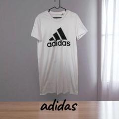 adidas ロゴ入り ホワイト 半袖ロングTシャツ