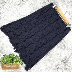 良品❗️【MEODUM】レースひざ丈スカート (38) 紺色