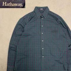 WC554 USA製　Hathaway チェックシャツ　グリーン　長袖シャツ