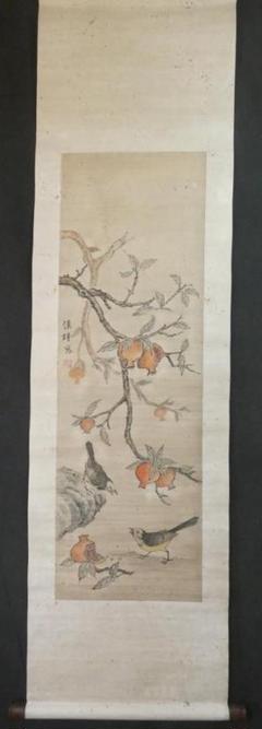 掛軸石泉銘鶴之図逸品G11