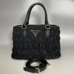 Prada 極美品 2way ナイロン ギャザー 黒 ゴーフル ハンドバッグ
