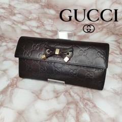 E20　GUCCI　グッチ　GG柄　シマ　レザー　リボン　長財布 E20 GUCCI グッチ GG柄 シマ レザー リボン 長財布 - メルカリ