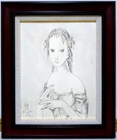 原画 水辺彩画 藤田嗣治印あり 保証書なし 絵画
