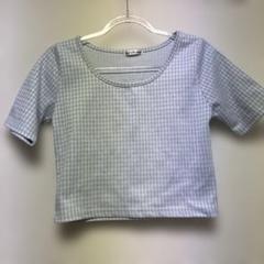 Cutie Beauty 水色 チェック柄 半袖トップス　ショート丈　Lサイズ