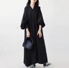 長袖 ブラック ルーズ ワンピース シャツ ドレス Aライン
