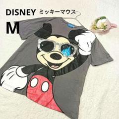 DISNEY ディズニー ミッキーマウス Tシャツ 半袖 灰色 プリント/M