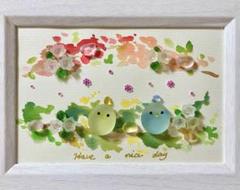 シーグラスアート　水彩画　ひだまりじかん♪ セキセイインコ