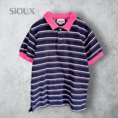 【SIOUX】　ボーダー　ポロシャツ　洗える　綿100% ネイビー　ピンク