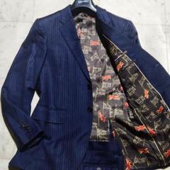 ポールスミス スーツ Loro Piana 裏地総柄 ユニオンジャック ネイビー