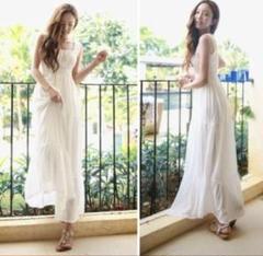 白　ロングワンピース　夏ロングワンピース