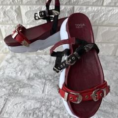 美品 TOGA PULLA Double Buckle スタッズ 厚底 サンダル Toga Pulla スタッズトリム レザーサンダル | ブラック