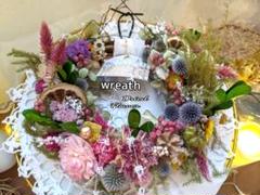 ビタミンカラーリース✳︎・:*大人ロマンティック瑠璃玉アザミと夏の花々／藍
