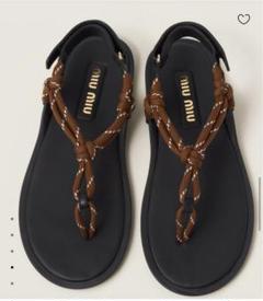 miumiu Riviere コードxレザー トング　サンダル　35 ブラウン ブラウン Riviere コードxレザー サンダル | Miu Miu