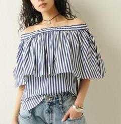 ウィムガゼット　タイプライター　オフショルブラウス　ストライプ　シャツ　23ss