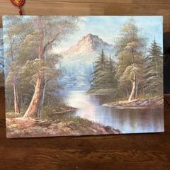 絵画油絵秋の武甲山寺坂棚田日本の原風景ミニ美