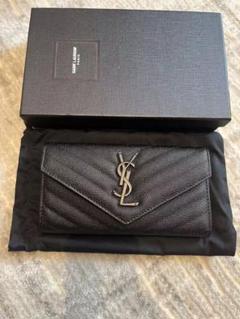 極美✨付属完備✨サンローラン 長財布 レザー Vステッチ キルティング 黒 SAINT LAURENT PARIS】サンローランパリ『YSLロゴ ラージ