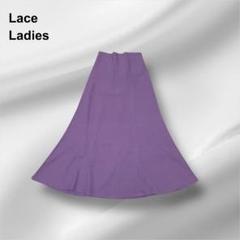 LACE LADIES パープル フレアスカート レースアップデザイン 裏地付き