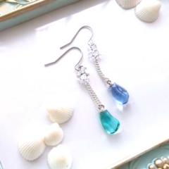 シーグラスピアス　海からの贈り物ピアス　エメラルド＆ブルー