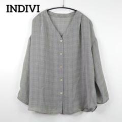 INDIVI ブラウス【LL】グレンチェック ゆったり体型カバー 美シルエット