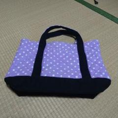 紫と黒のドット柄トートバッグ
