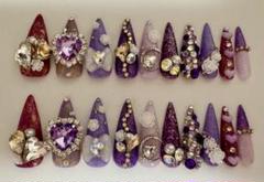 【現品】ネイルチップ 紫・キラキラ・20本セットのサムネイル