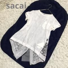 極美品❤️sacai ブラウス　プリーツ　バイカラー　半袖　ホワイト　ベージュ 極美品❤️sacai ブラウス プリーツ バイカラー 半袖 ホワイト