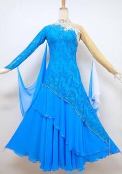B1539★美品★濃水色/スワロ/ワンピース/スタンダードドレス☆社交ダンス B1539☆美品☆濃水色/スワロ/ワンピース/スタンダードドレス